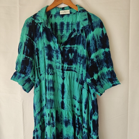 Natural Life Rebecca Midi Dress Turquoise Navy Tie Dye Size XL Women's - Picture 4 of 12